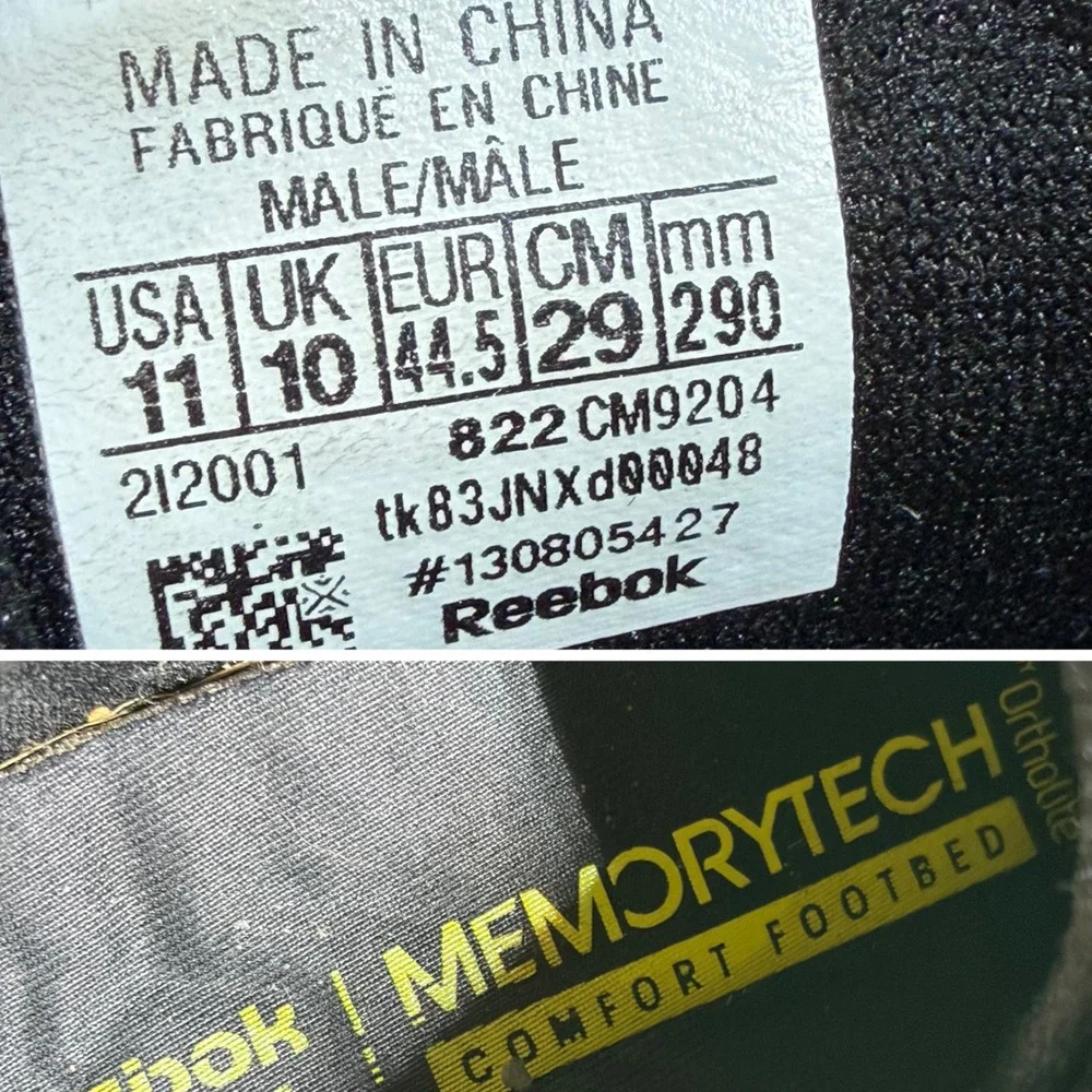 Reebok Classic Harman Leather Mens 11 Black‎ Gum Sole MemoryTech Sneakers CM9204